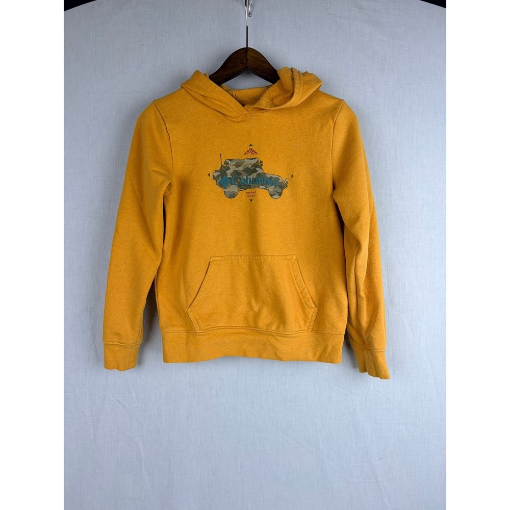 Columbia Mustard Yellow Graphic Hoodie Jeep Tough Pullover Boys M Sweatshirt - Picture 2 of 12